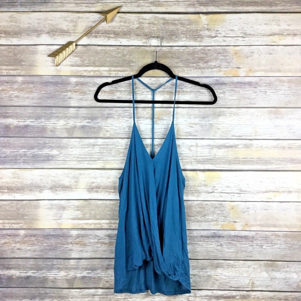 Silence & Noise Green Spaghetti T-Strap Ruched Top
